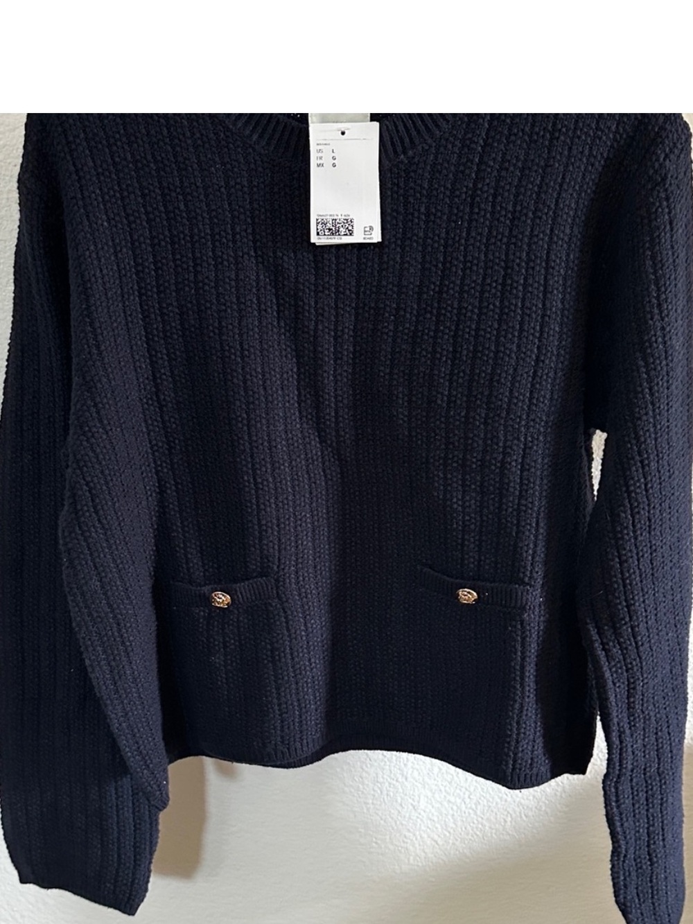 H&M NEW Women's Large Pointelle-Knit Sweater in black. - Picture 4 of 9